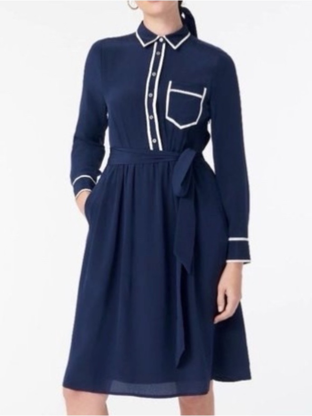 J Crew A-line Silk Shirt-Dress Navy Blue Size 14 NWT - Picture 3 of 11